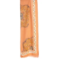 E.Marinella STOLA ARANCIONE IN LANA Fantasia medaglioni Discount