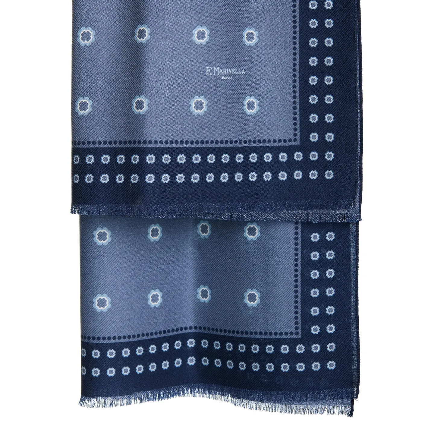 E.Marinella STOLA AZZURRO POLVERE IN LANA Decorazioni floreali Clearance