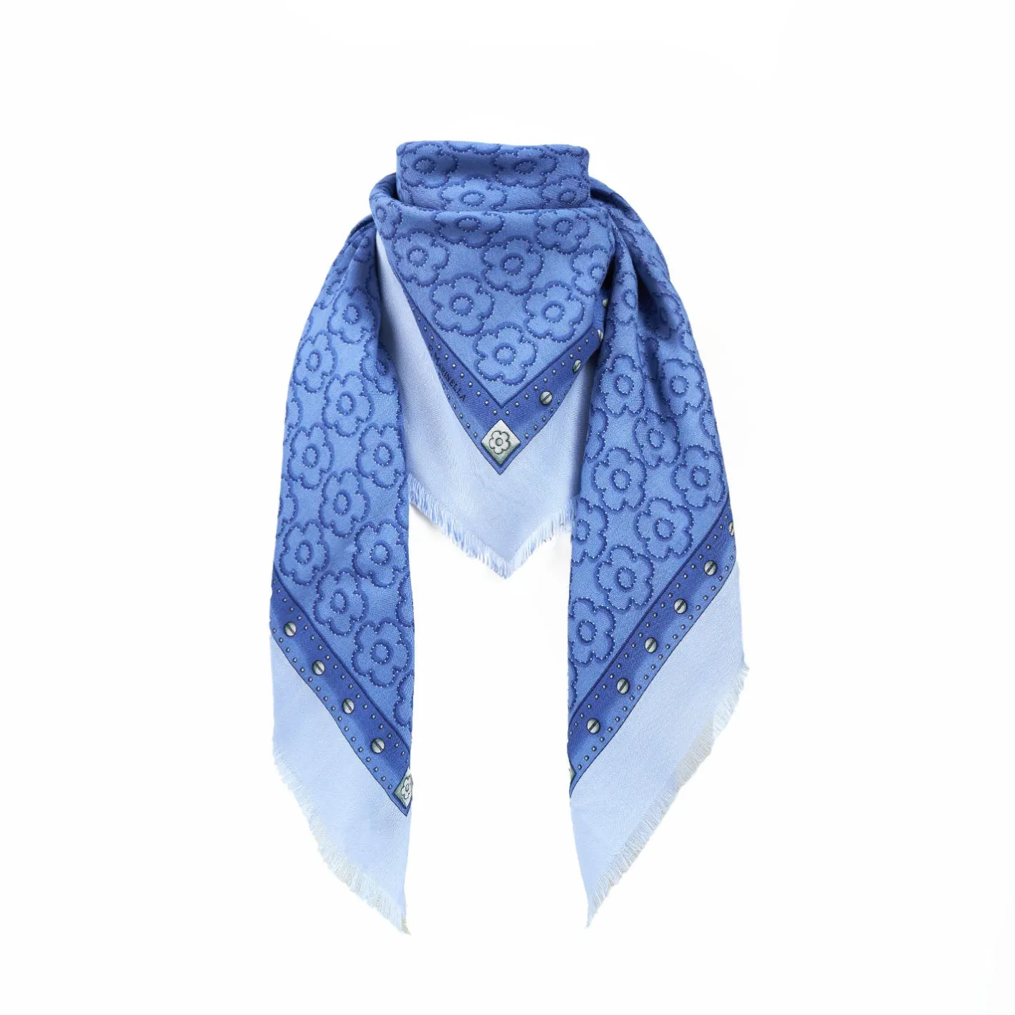 E.Marinella STOLA AZZURRO POLVERE 115 IN LANA, SETA E CASHMERE Fiori d’archivio Hot