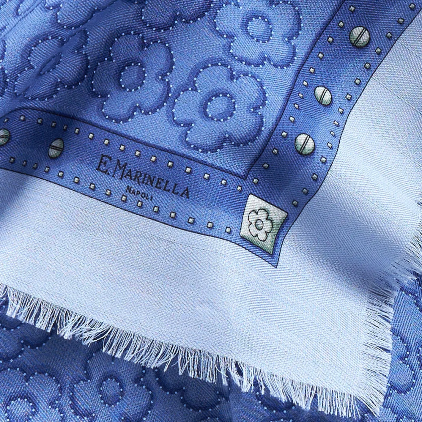 E.Marinella STOLA AZZURRO POLVERE 115 IN LANA, SETA E CASHMERE Fiori d’archivio Hot