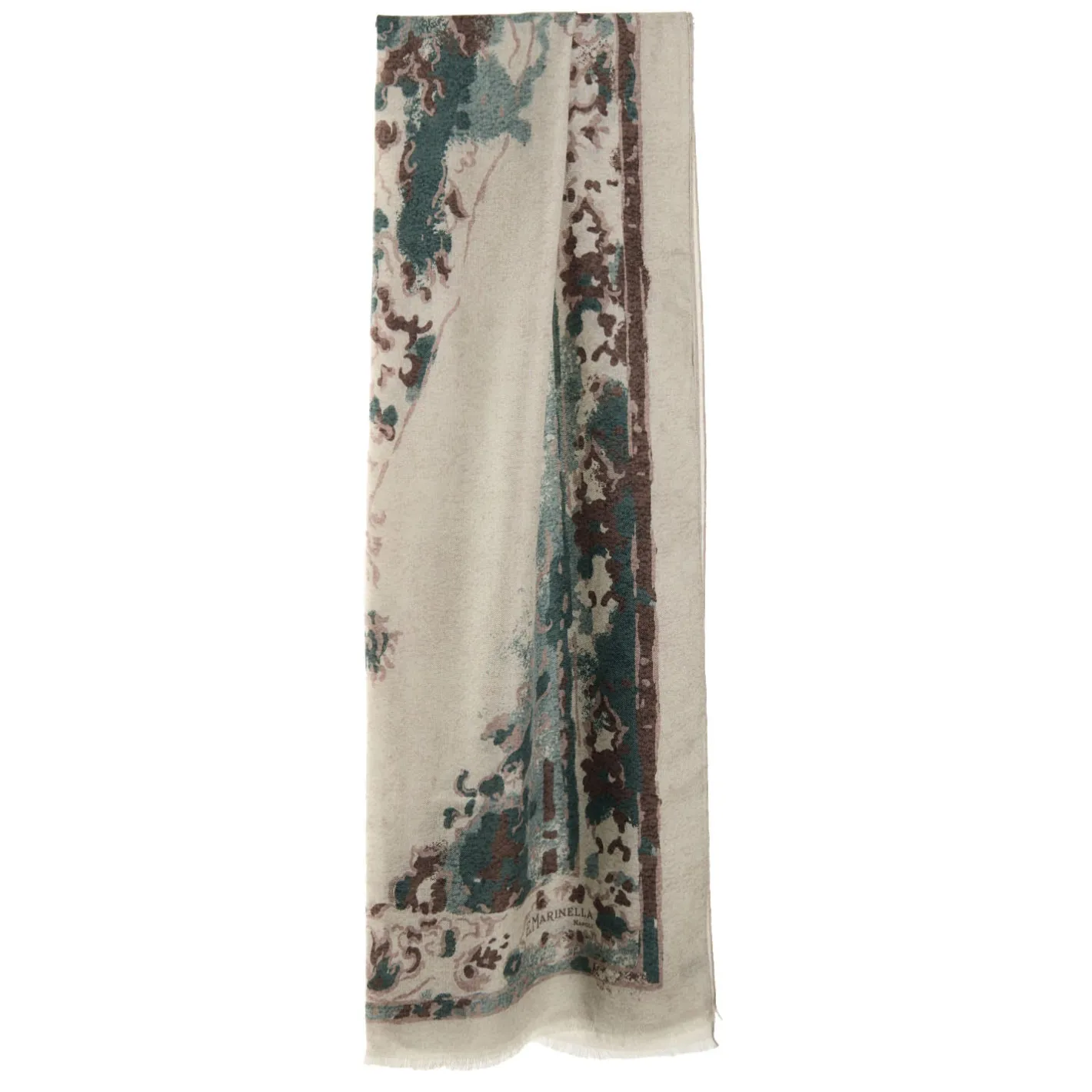 E.Marinella STOLA BEIGE IN CASHMERE Collezione floreale New