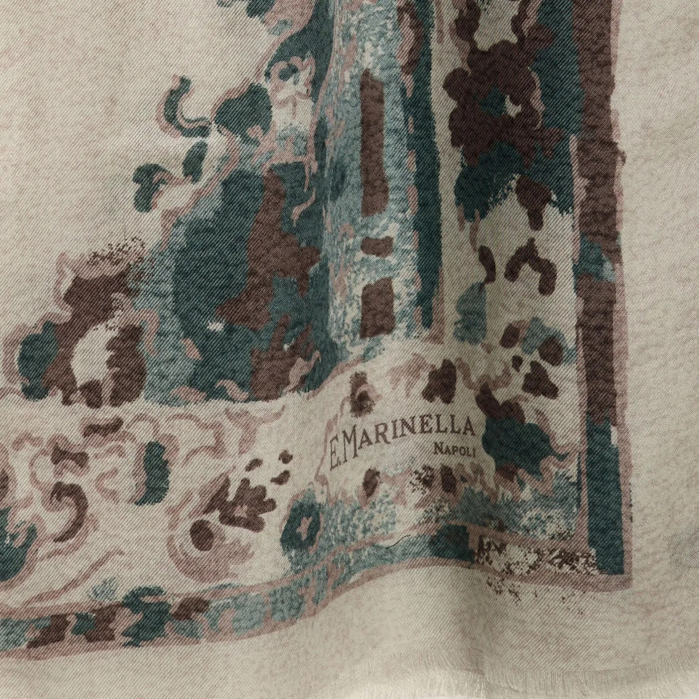E.Marinella STOLA BEIGE IN CASHMERE Collezione floreale New