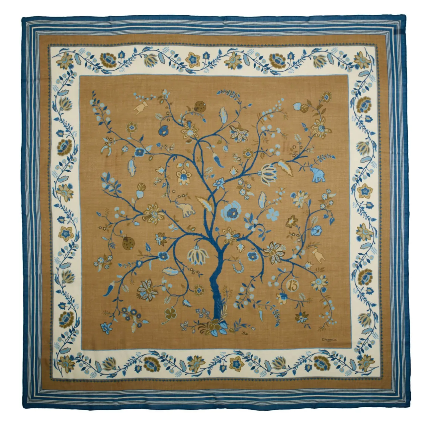 E.Marinella STOLA BEIGE 140 IN LANA E CASHMERE Albero della vita Clearance