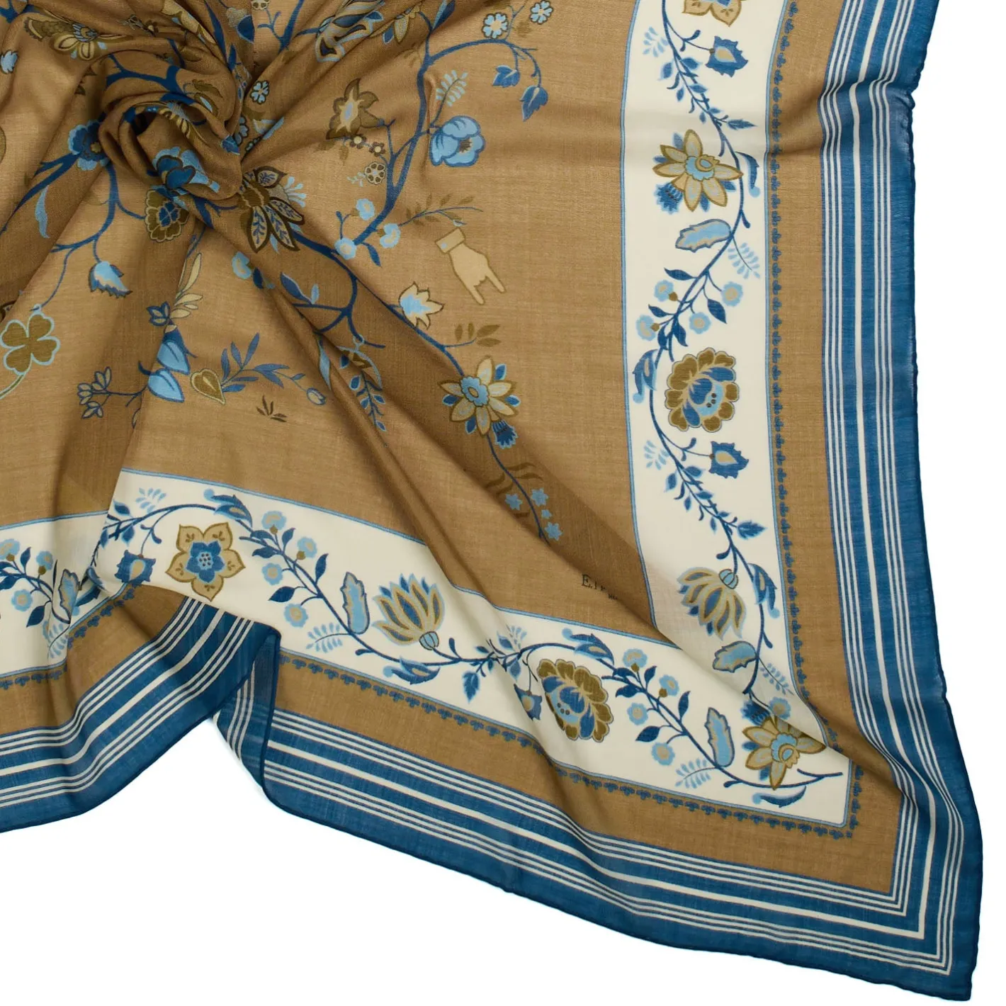 E.Marinella STOLA BEIGE 140 IN LANA E CASHMERE Albero della vita Clearance