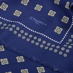 E.Marinella STOLA BLUE IN LANA Decorazioni floreali