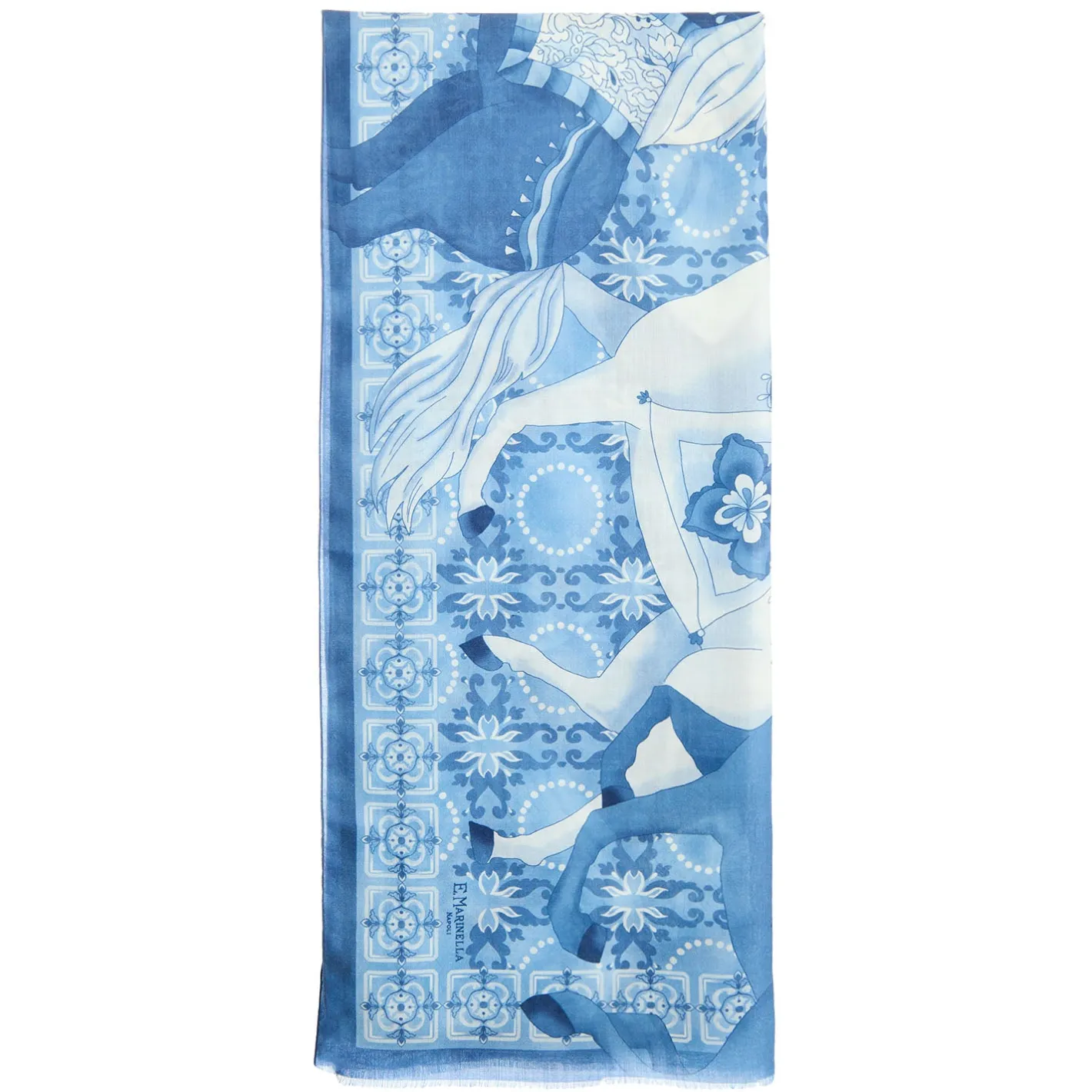 E.Marinella STOLA BLU IN CASHMERE Collezione elefanti New