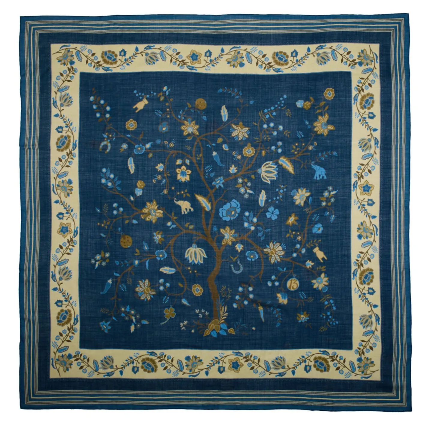 E.Marinella STOLA BLU 140 IN LANA E CASHMERE Albero della vita Clearance