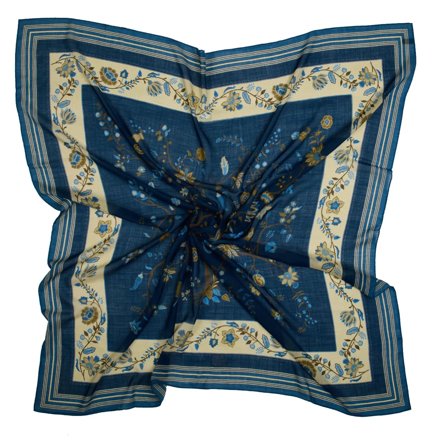 E.Marinella STOLA BLU 140 IN LANA E CASHMERE Albero della vita Clearance
