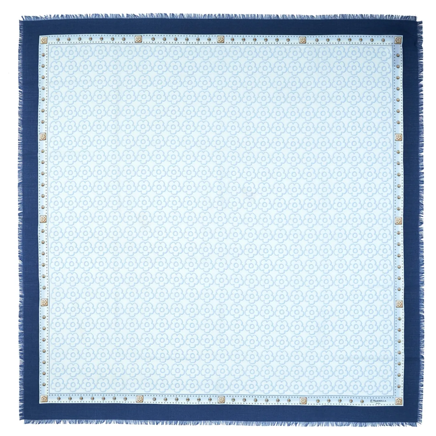 E.Marinella STOLA BLU 115 IN LANA, SETA E CASHMERE Fiori d’archivio Clearance