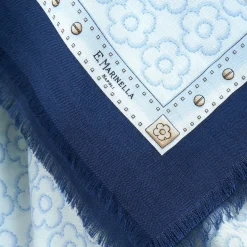 E.Marinella STOLA BLU 115 IN LANA, SETA E CASHMERE Fiori d’archivio Clearance