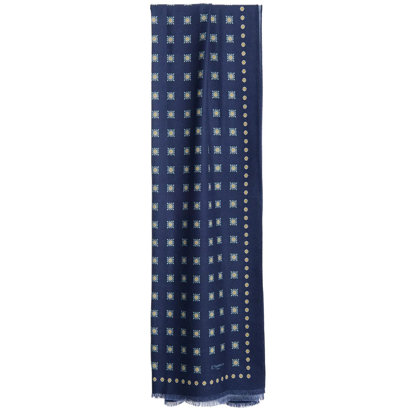 E.Marinella STOLA BLU SCURO IN LANA Decorazioni floreali Outlet
