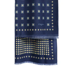 E.Marinella STOLA BLU SCURO IN LANA Decorazioni floreali Outlet
