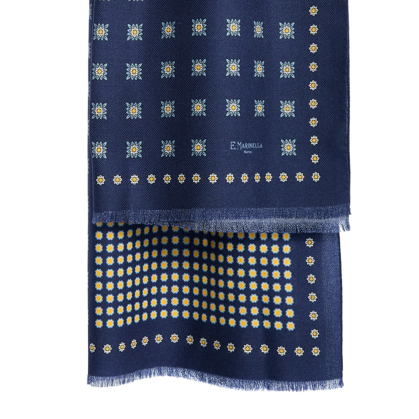 E.Marinella STOLA BLU SCURO IN LANA Decorazioni floreali Outlet