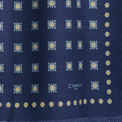 E.Marinella STOLA BLU SCURO IN LANA Decorazioni floreali Outlet
