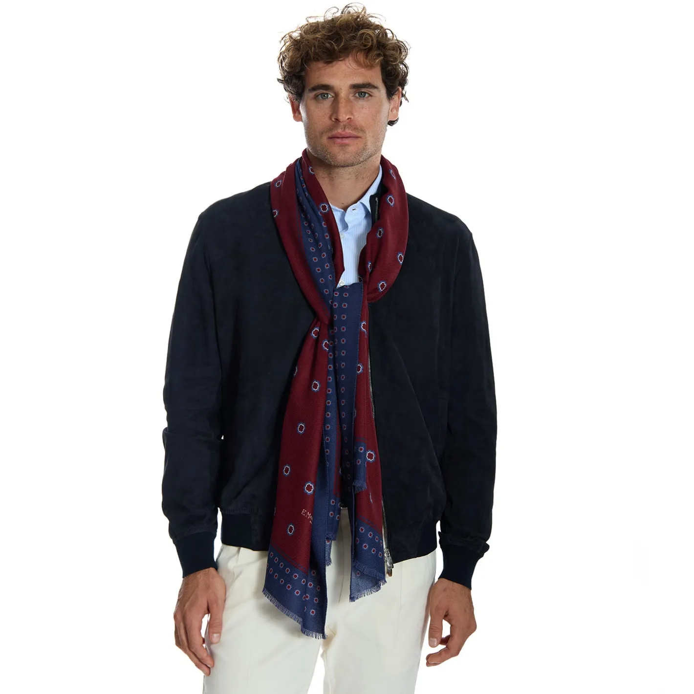 E.Marinella STOLA BORDEAUX IN LANA Decorazioni floreali Outlet