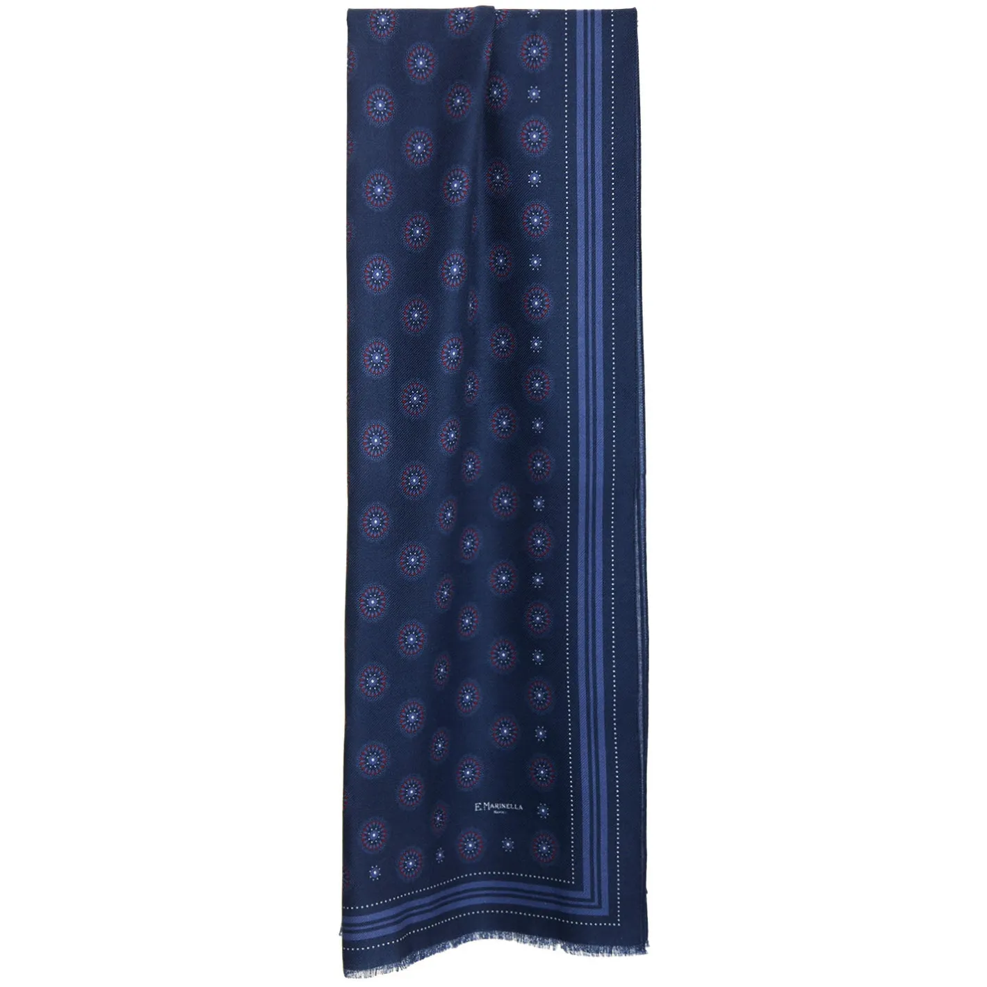 E.Marinella STOLA DARK BLUE IN LANA Decorazioni floreali Sale