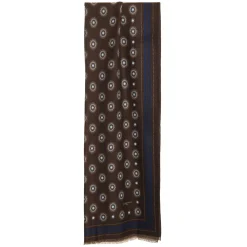 E.Marinella STOLA DARK BROWN IN LANA Decorazioni floreali Outlet