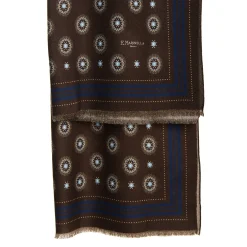 E.Marinella STOLA DARK BROWN IN LANA Decorazioni floreali Outlet