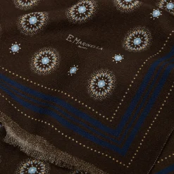 E.Marinella STOLA DARK BROWN IN LANA Decorazioni floreali Outlet