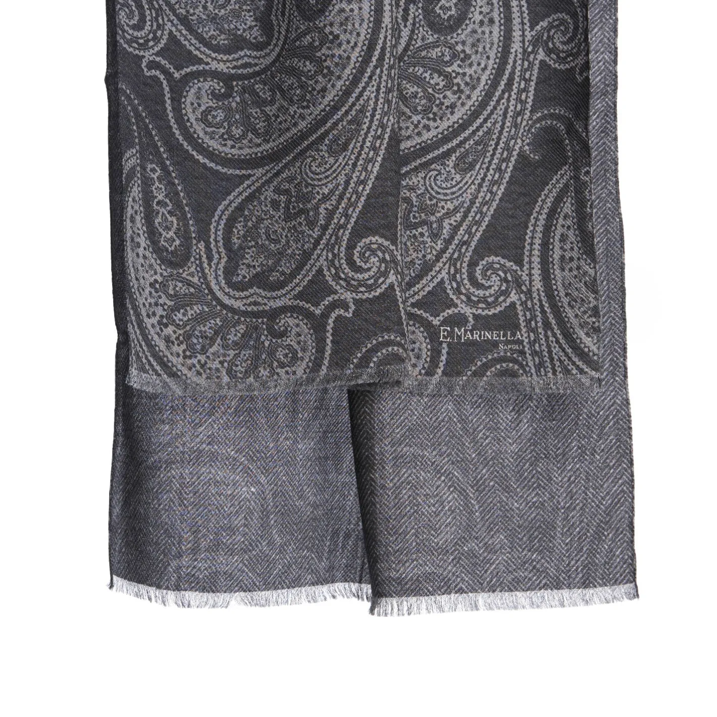 E.Marinella STOLA GRIGIA IN LANA Fantasia paisley Discount