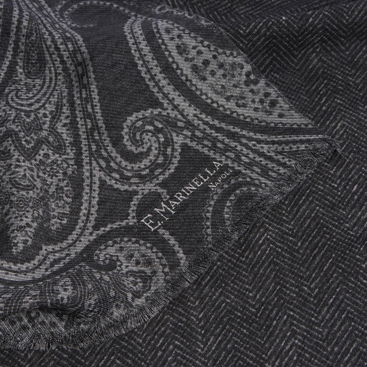 E.Marinella STOLA GRIGIA IN LANA Fantasia paisley Discount