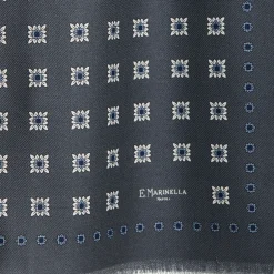 E.Marinella STOLA GRIGIO SCURO IN LANA Decorazioni floreali New