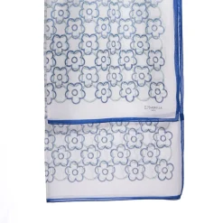 E.Marinella STOLA IN VOILE DI COTONE E SETA BLU Fiore monogram 100 New