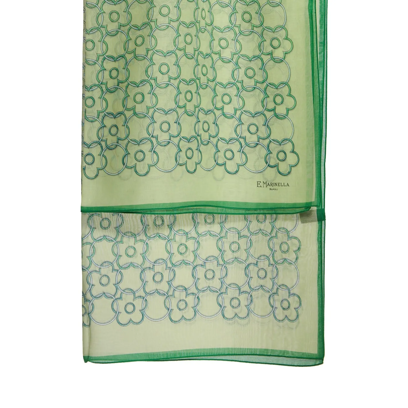 E.Marinella STOLA IN VOILE DI COTONE E SETA VERDE Fiore monogram 100 Online