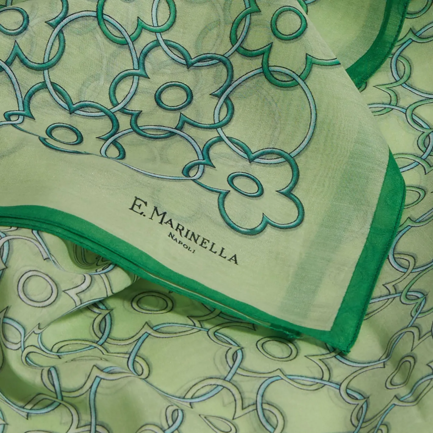 E.Marinella STOLA IN VOILE DI COTONE E SETA VERDE Fiore monogram 100 Online