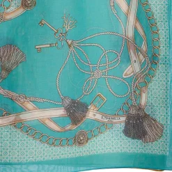 E.Marinella STOLA IN VOILE DI COTONE E SETA VERDE Microfantasia e nappine Online