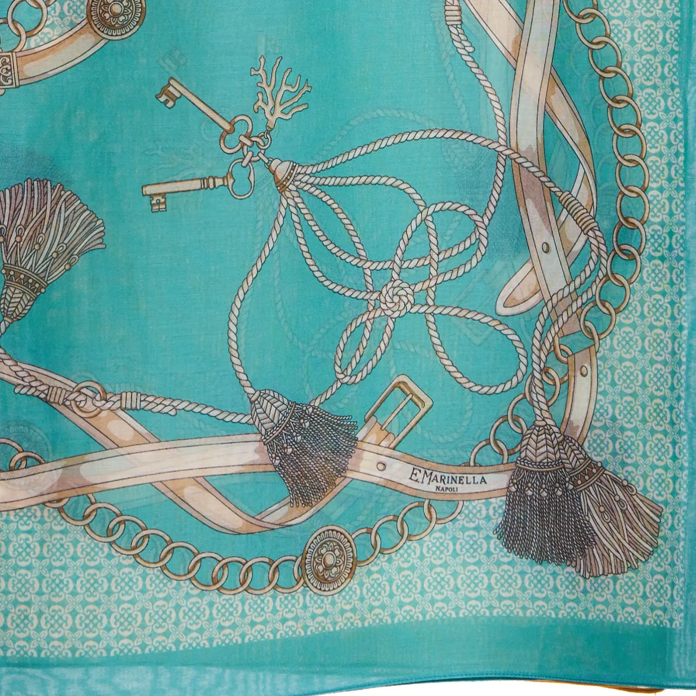 E.Marinella STOLA IN VOILE DI COTONE E SETA VERDE Microfantasia e nappine Online