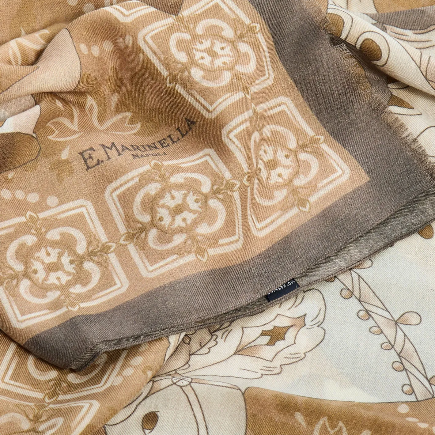 E.Marinella STOLA MARRONE IN CASHMERE Collezione elefanti Best