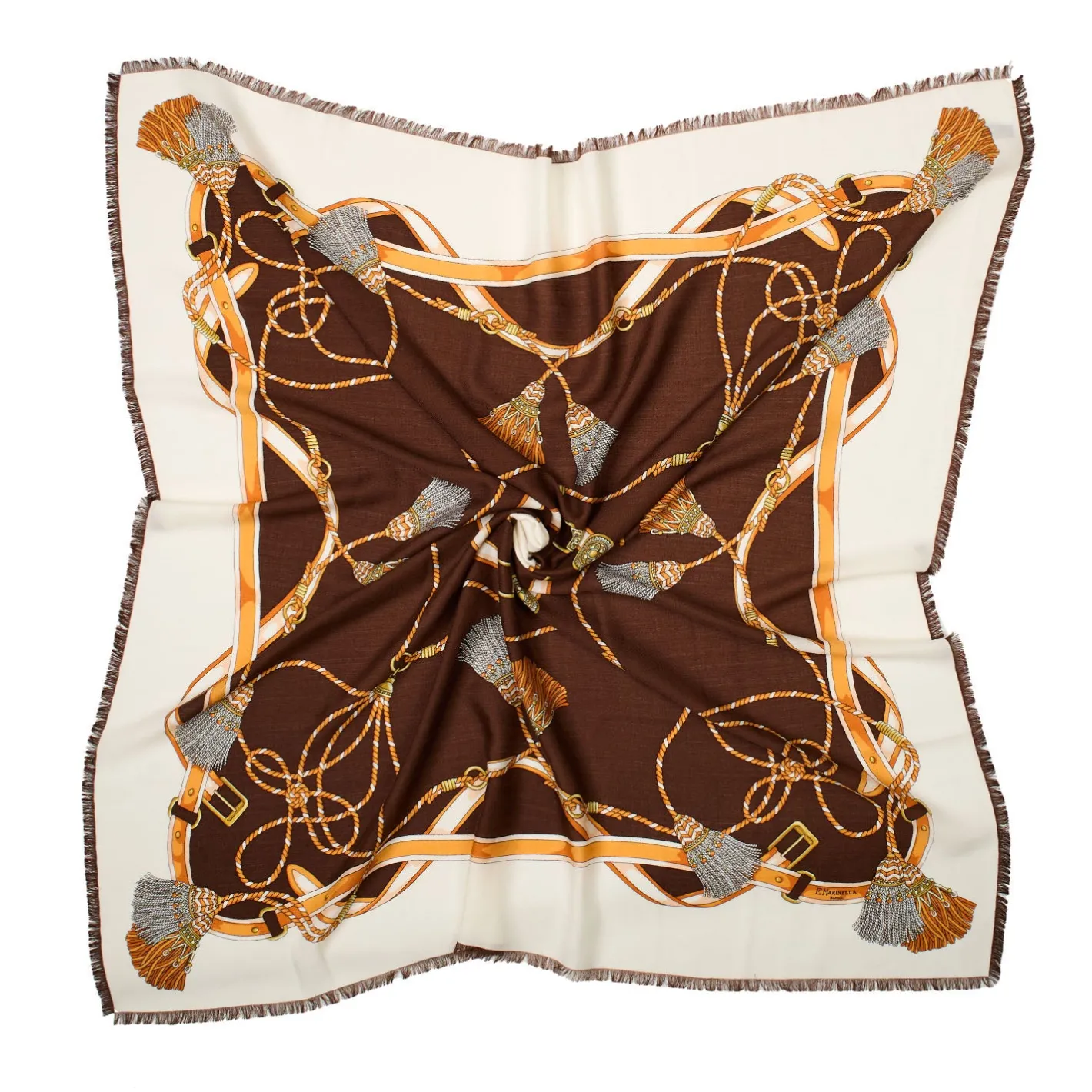 E.Marinella STOLA MARRONE 115 IN LANA, SETA E CASHMERE Nappine e chiavi New