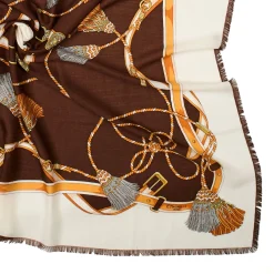 E.Marinella STOLA MARRONE 115 IN LANA, SETA E CASHMERE Nappine e chiavi New