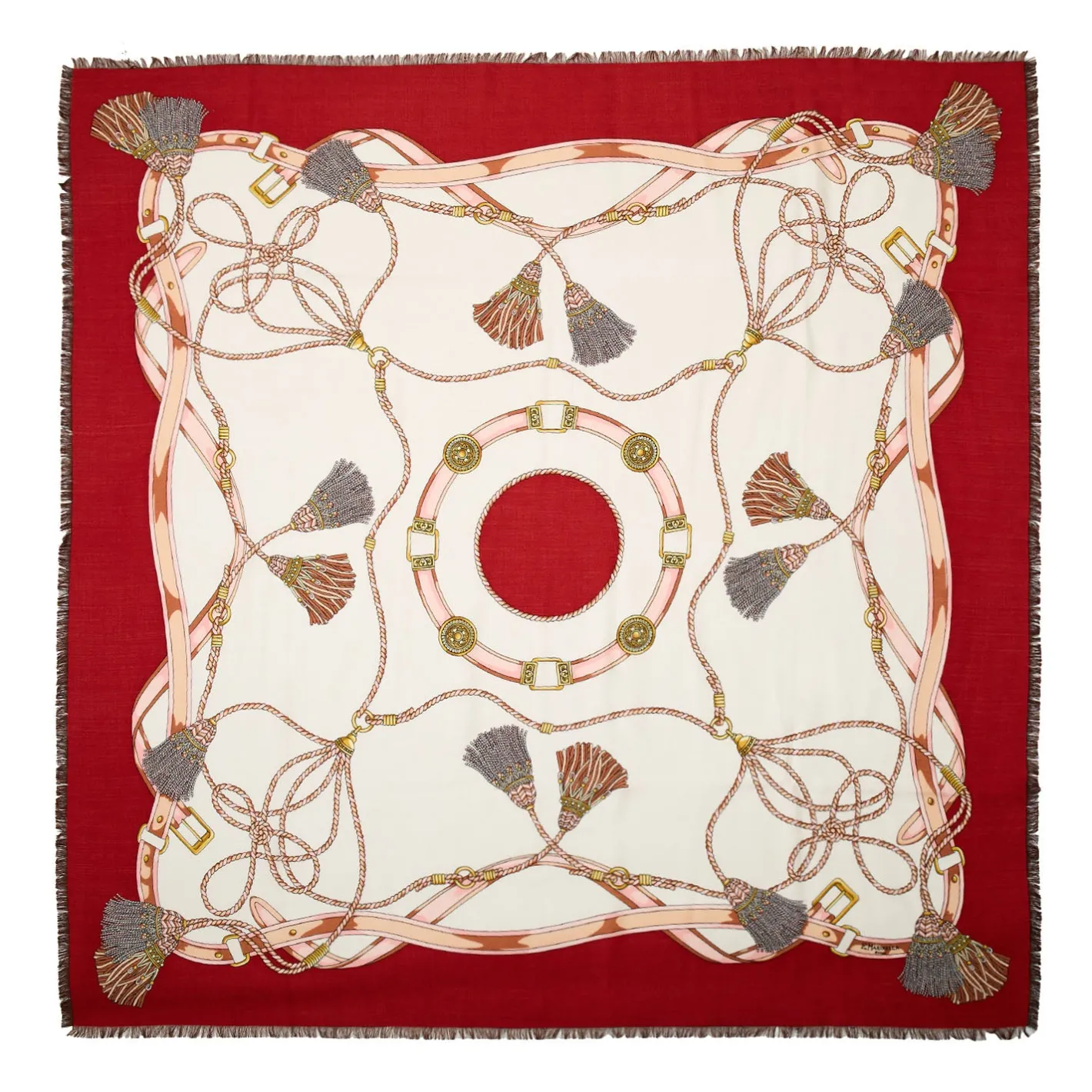 E.Marinella STOLA ROSSA 115 IN LANA, SETA E CASHMERE Nappine e chiavi Discount