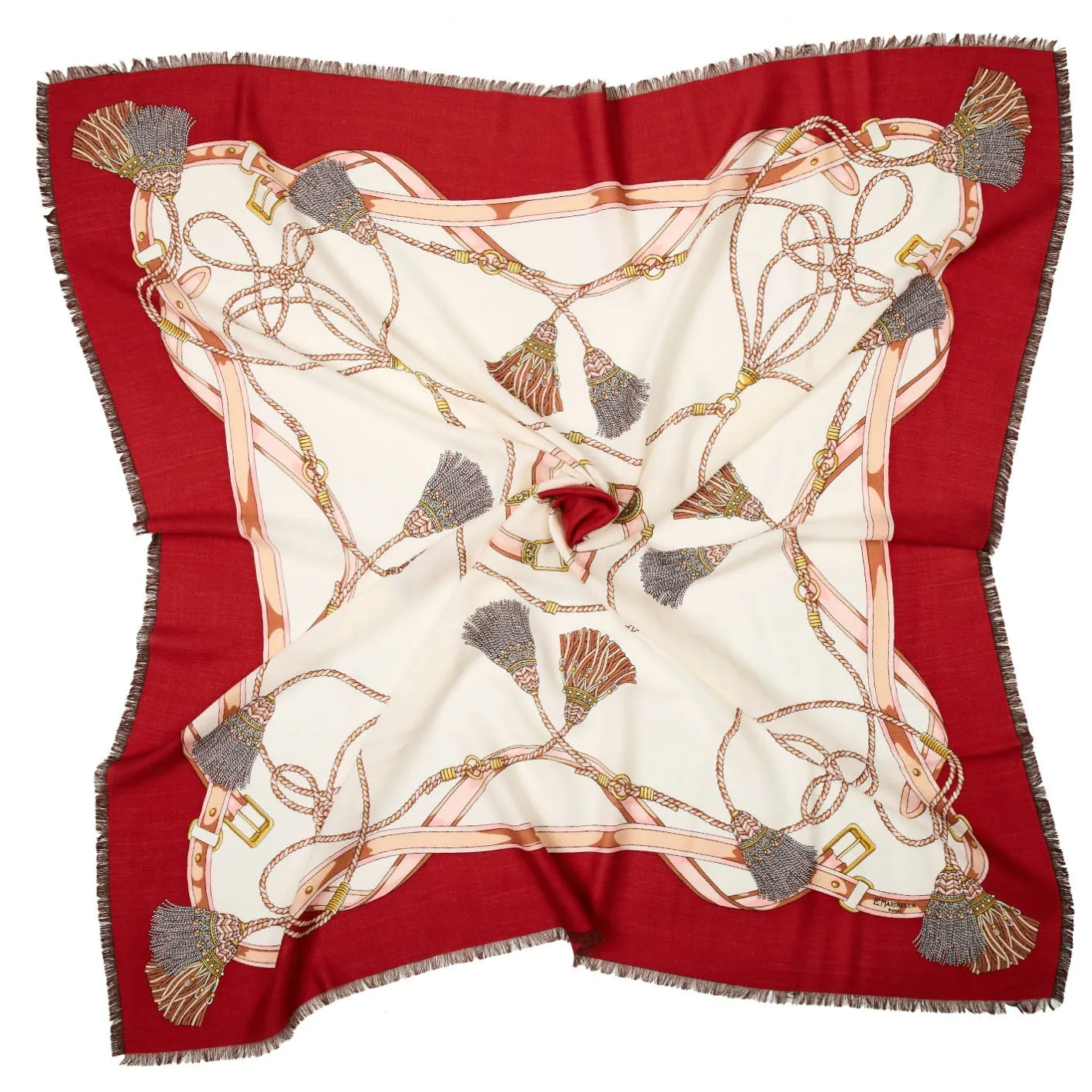 E.Marinella STOLA ROSSA 115 IN LANA, SETA E CASHMERE Nappine e chiavi Discount
