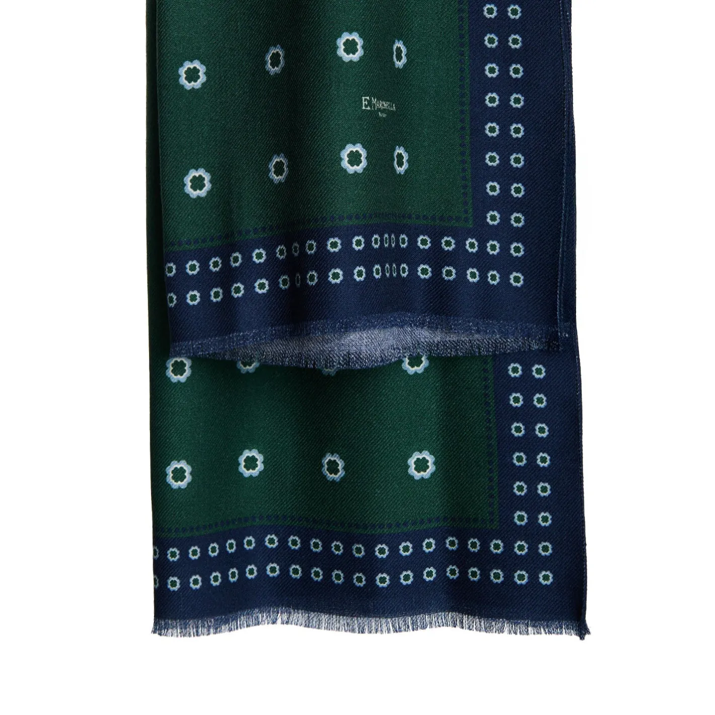 E.Marinella STOLA VERDE SCURO IN LANA Decorazioni floreali Online