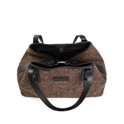 E.Marinella TOTE BAG MARRONE E NERA In lana e pelle martellata Discount