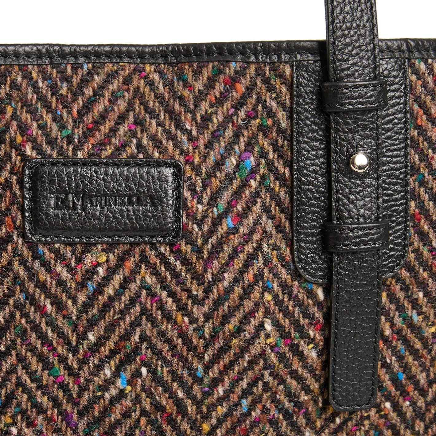 E.Marinella TOTE BAG MARRONE E NERA In lana e pelle martellata Discount