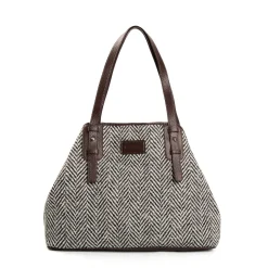 E.Marinella TOTE BAG MARRONE In lana e pelle martellata