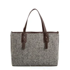 E.Marinella TOTE BAG MARRONE In lana e pelle martellata