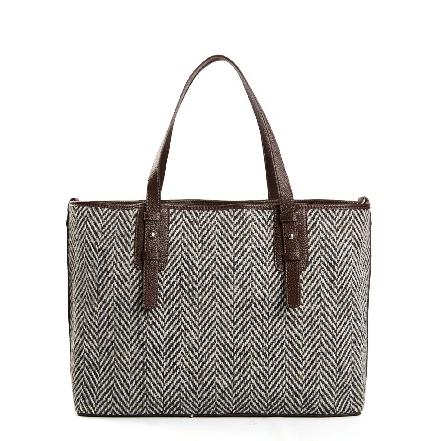 E.Marinella TOTE BAG MARRONE In lana e pelle martellata