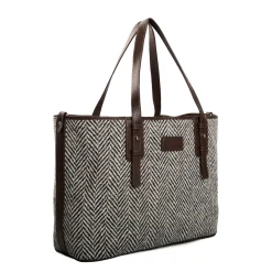 E.Marinella TOTE BAG MARRONE In lana e pelle martellata