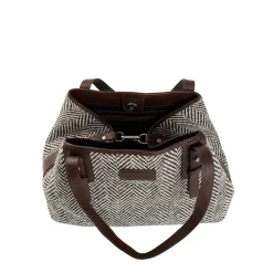 E.Marinella TOTE BAG MARRONE In lana e pelle martellata