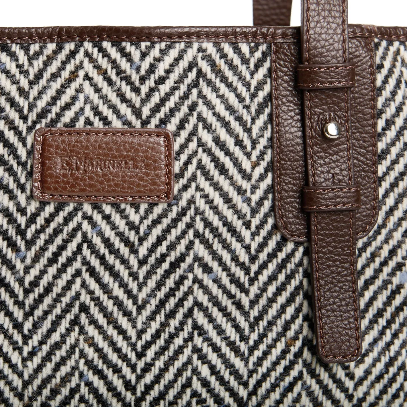 E.Marinella TOTE BAG MARRONE In lana e pelle martellata