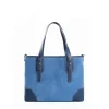 E.Marinella TOTE BAG MIDI AZZURRO POLVERE In suede e pelle Outlet