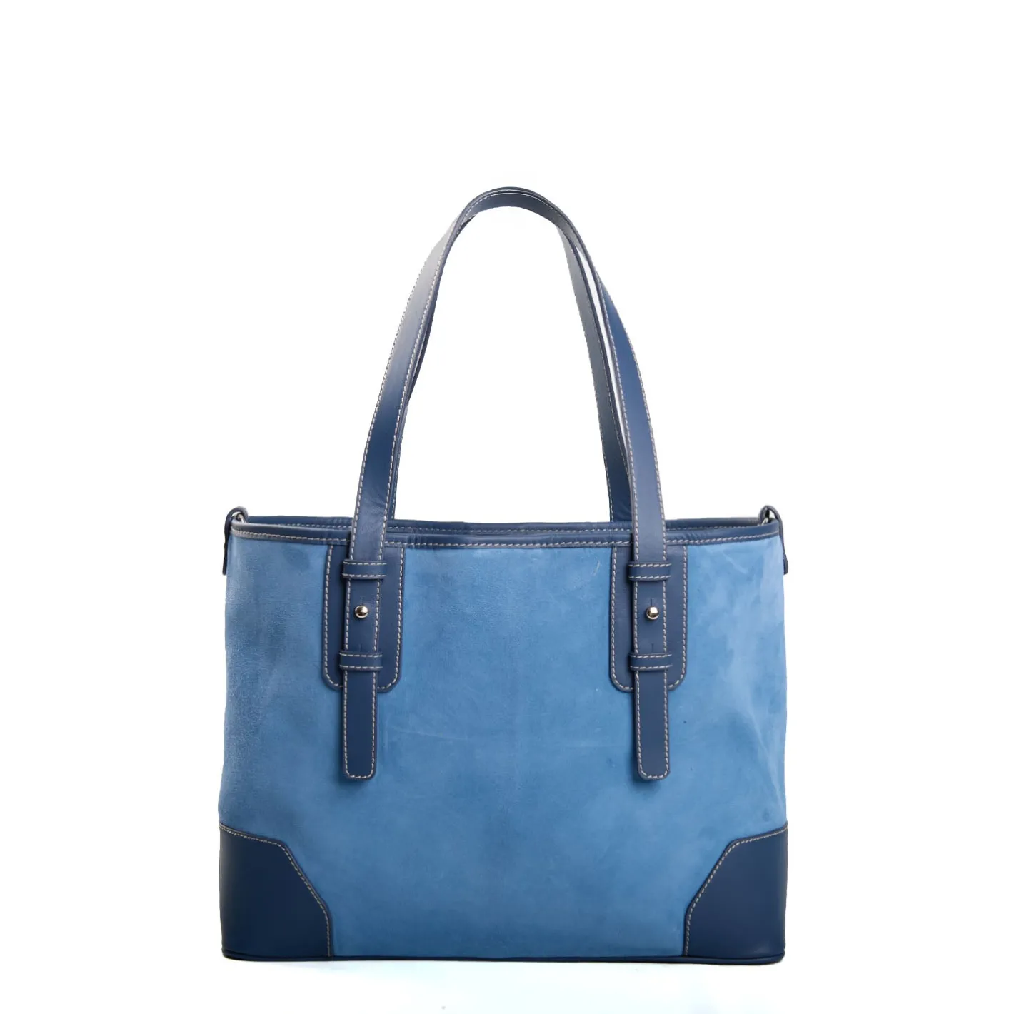 E.Marinella TOTE BAG MIDI AZZURRO POLVERE In suede e pelle Outlet