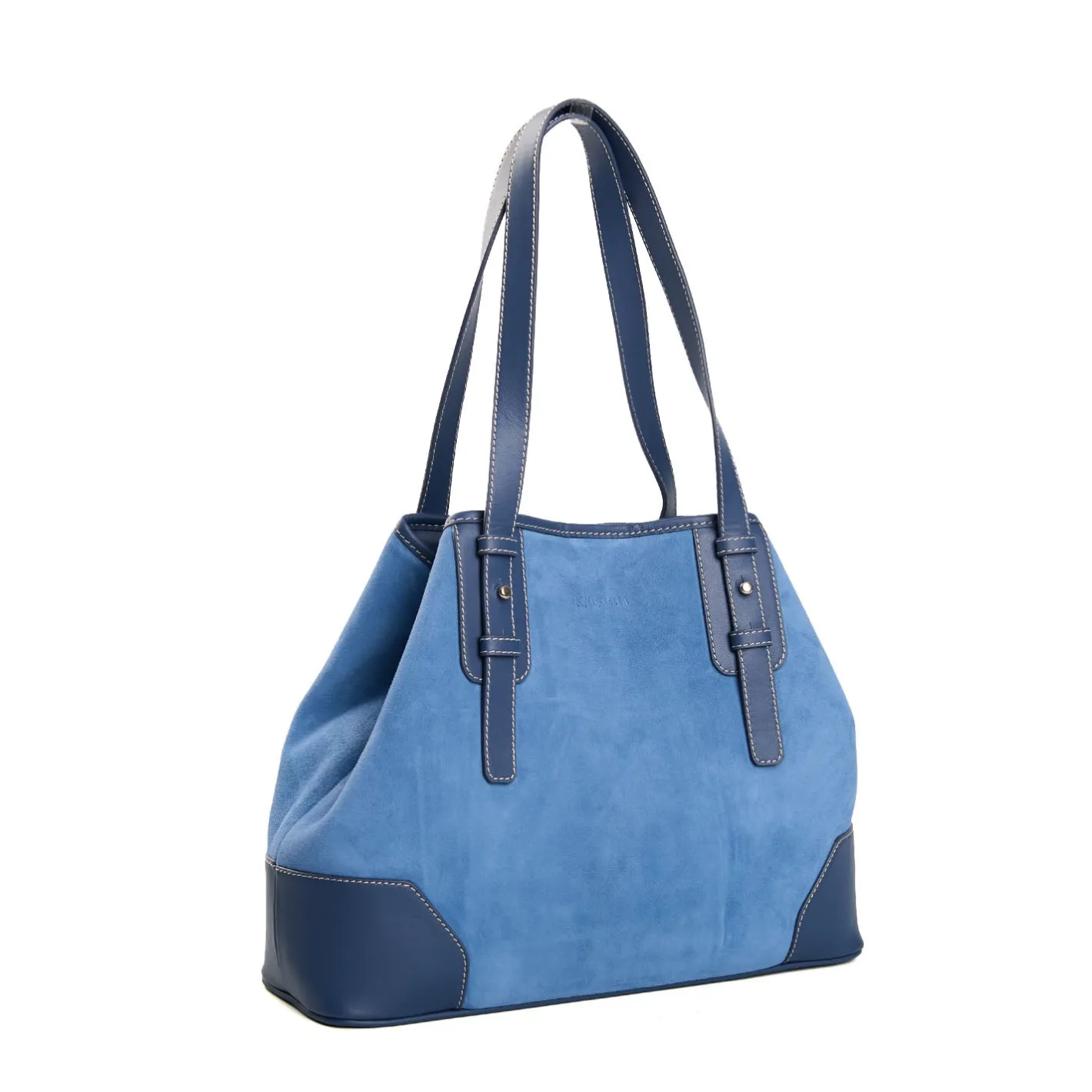 E.Marinella TOTE BAG MIDI AZZURRO POLVERE In suede e pelle Outlet