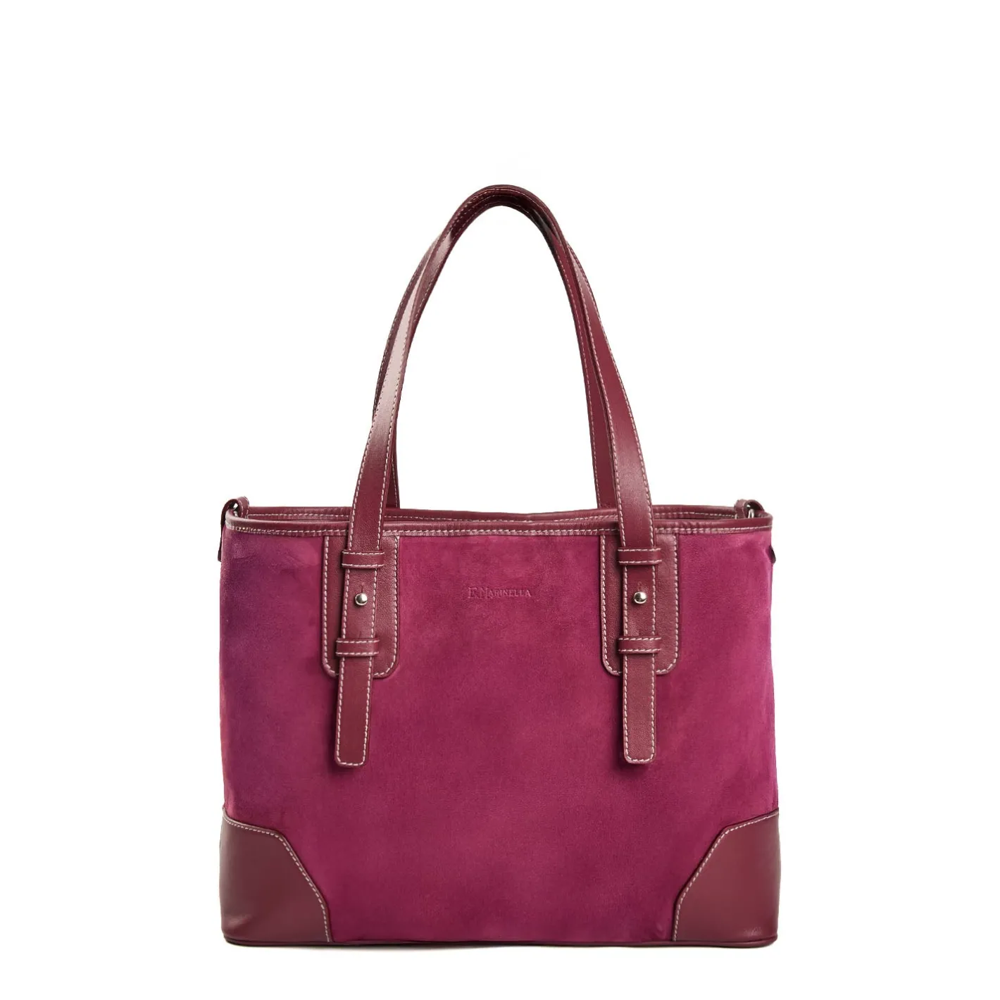 E.Marinella TOTE BAG MIDI BORDEAUX In suede e pelle Discount