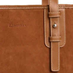 E.Marinella TOTE BAG MIDI COLOR CUOIO In suede e pelle Clearance